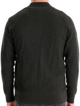 Mens long sleeve cardigan with ribbed mock neck, moderate stretch
