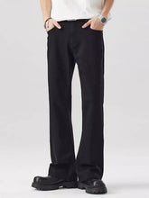 Men’s loose fit jeans in black straight-leg design with minimalist stitching details for casual wear