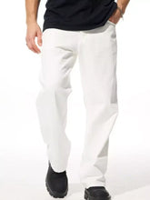 Men’s loose fit jeans in white with straight-leg cut and subtle stitching details for a clean minimalist look