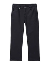 Men’s loose fit black straight-leg jeans with five-pocket design and silver-toned hardware in denim material