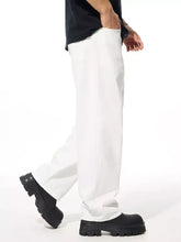 Men’s loose fit jeans in white wide-leg style with minimalist design and subtle creases for a relaxed fit look