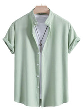 Men's Mint Green Corduroy Short Sleeve Shirt and Shorts Set