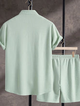 Men's Mint Green Corduroy Short Sleeve Shirt and Shorts Set