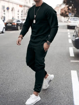 Mens Moderate Stretch Tracksuit Set Two Piece Outfit Black Mens Sets