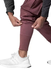 Maroon cargo jogger pants with ribbed cuffs and multi-pockets