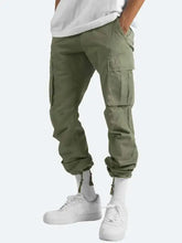 Mens olive green size drawstring cargo pants with cuffed ankles