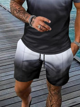 Men’s Ombre Polo Shirt and Shorts Set Black and White Gradient