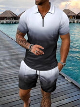 Men’s Ombre Polo Shirt and Shorts Set Black and White Gradient Black