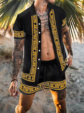 Mens Patterned Shirt and Shorts Set Blue and Black Gold Options Black