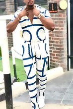 Mens Patterned White Two Piece Basic Style Outfit Mens Sets