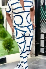 Mens Patterned White Two Piece Basic Style Outfit Mens Sets