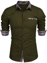 Camicia da uomo a maniche lunghe con collo a quadri verde militare Maglie da uomo