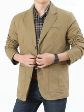 Men plus size tan corduroy single-breasted blazer with lapel collar and two front pockets for formal wear