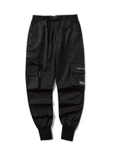 Mens plus size casual cargo joggers with belt, elastic cuffs, pockets