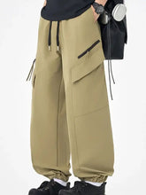 Mens plus size casual cargo pants with multi-pockets and elastic cuffs
