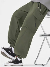 Mens plus size olive green cargo sweatpants with elastic cuffs and multiple pockets