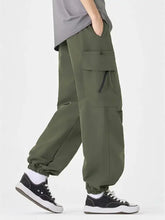 Dark green mens plus size casual cargo pants with multiple pockets