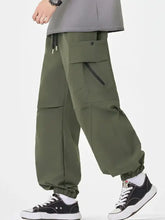 Mens plus size casual cargo pants with multiple pockets in olive green