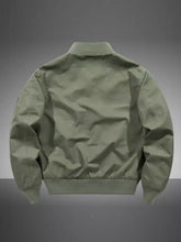 Men plus size olive green bomber jacket with ribbed cuffs and collar featuring a classic military inspired design