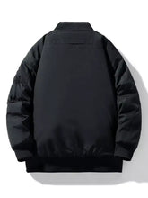 Men’s plus size lightweight padded black bomber jacket with quilted sleeves and ribbed collar for casual wear