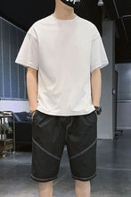 Men’s plus size casual black shorts with white stitching details slightly stretchy and machine wash cold friendly