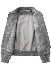 Men plus size casual gray snakeskin bomber jacket with satin lining and elastic cuffs for comfortable wear