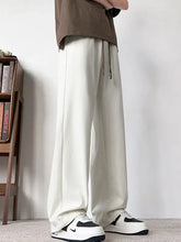 Men’s plus size casual wide leg drawstring pants in ivory with elastic waist