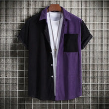 Mens plus size classic color block short sleeve shirt in black and purple