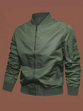 Men’s plus size classic lightweight olive green nylon bomber jacket with ribbed cuffs, waistband, and zippered pockets