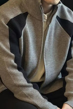 Mens plus size color block ribbed knit sweater in gray and black