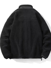 Men’s plus size black fleece full-zip jacket with plush texture and ribbed cuffs, machine wash and tumble dry safe, long sleeve length