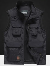 Mens plus size dark blue tactical vest with zippers and pockets