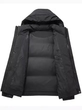 Men’s plus size black diamond quilted hooded puffer jacket with quilted hooded design for cold weather
