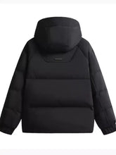 Men’s plus size black diamond quilted hooded puffer jacket with quilted panels and insulated warmth
