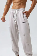 Light gray distressed mens plus size drawstring joggers