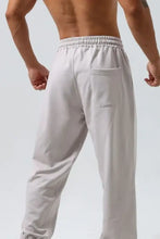 Light gray mens plus size distressed drawstring joggers with elastic waistband and back pocket