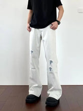 Men’s plus size white distressed denim wide leg jeans with a relaxed straight-leg cut