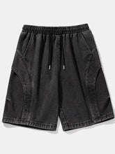 Mens plus size drawstring denim shorts with curved pockets