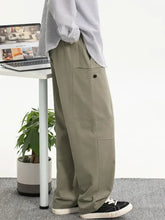 Mens plus size drawstring loose fit pants in olive green with cargo pockets