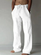 Mens plus size white linen drawstring loose fit pants