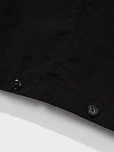 Mens plus size drawstring loose fit pants in black fabric with snap fasteners