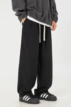 Mens plus size black wide-leg drawstring pants with side pockets