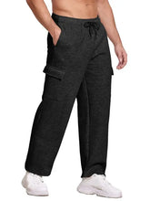 Mens plus size dark gray cargo sweatpants with drawstring waist and side pockets