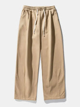 Mens plus size drawstring pants in loose-fit beige with white drawstring
