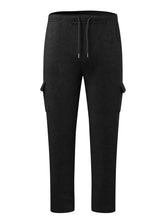 Mens plus size black cargo sweatpants with drawstring waistband