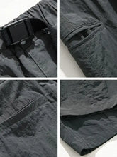 Mens plus size elastic waist pants: dark grey tactical cargo shorts