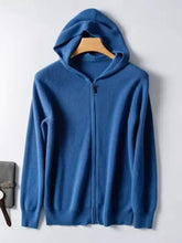 Mens plus size hooded knit cardigan zip up sweater in blue, machine wash cold