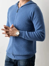 Mens plus size hooded knit cardigan zip up sweater in blue, machine wash cold