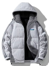 Men’s plus size light gray corduroy padded jacket with hooded zip and plush fleece-lined hood featuring pepp logo