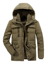 Men plus size olive green quilted hooded winter parka coat with zip up and rough stock logo on the chest